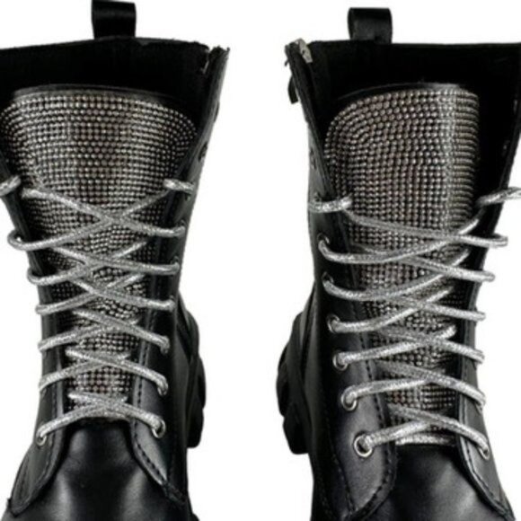 Sequined Tongue w Sparkling Lace Mid-Calf Boots Size (8) - Picture 2 of 12